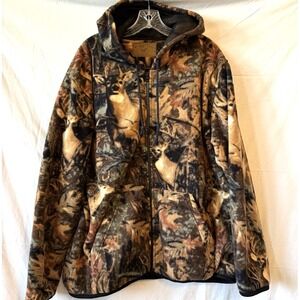 Vintage 90s North River Outfitters Camo Fleece Jacket XL Hunting Full Zip Hooded
